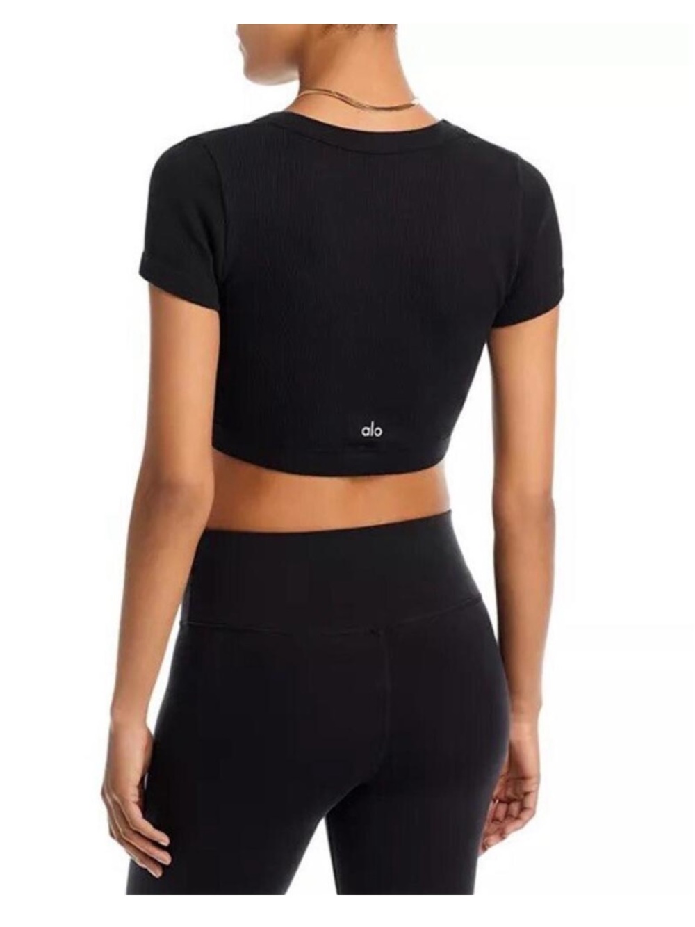 NEW! Alo Yoga Black Seamless Ribbed Serene Short Sleeve Small